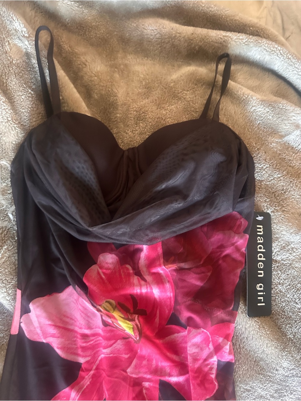 Madden Girl brown + pink floral maxi dress